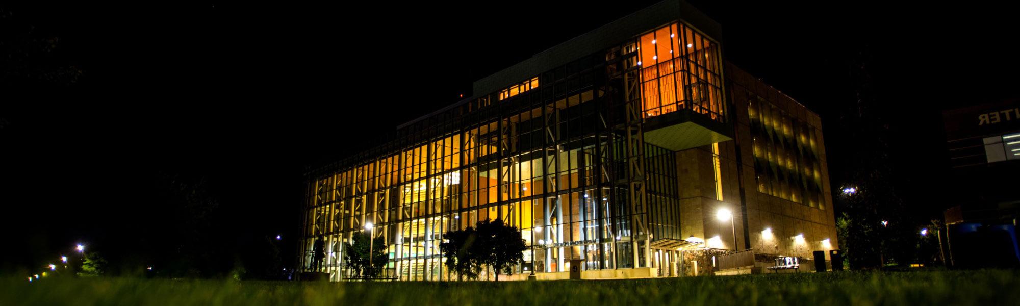 Library at night.